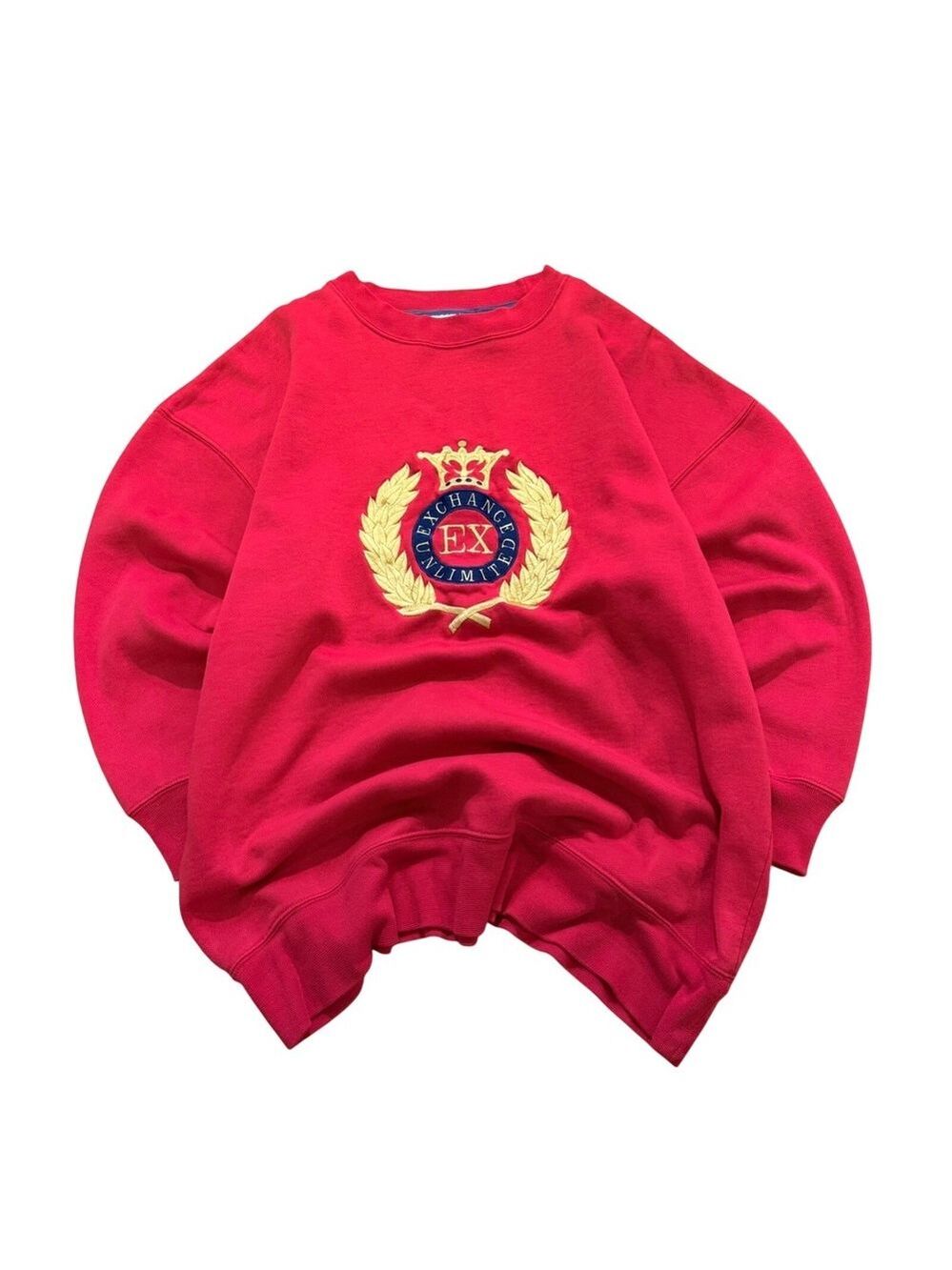Exchange Unlimited Sweatshirt Mens M Red Vintage Crest Embroidered Crewneck